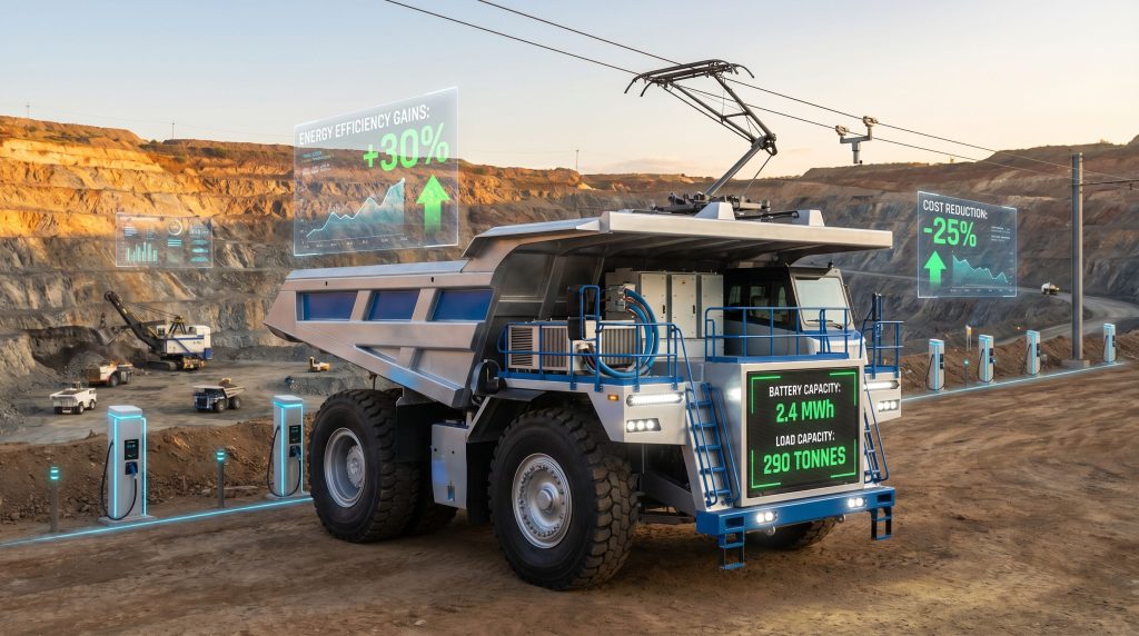 Battery-electric mining truck in Zambian mine.