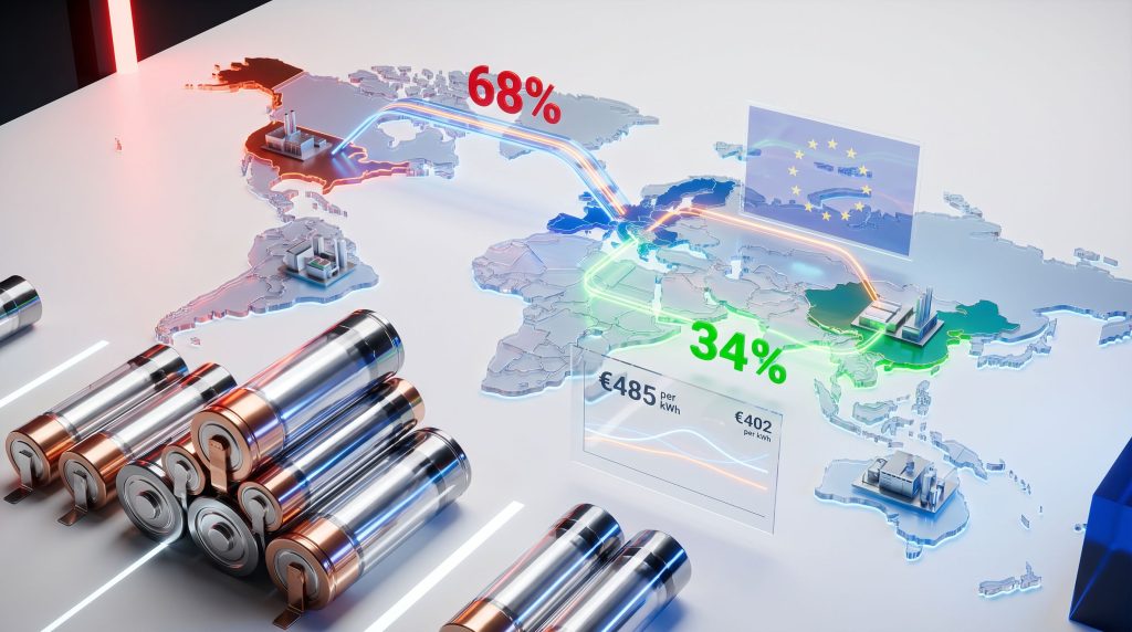 World map showing battery supply flow.