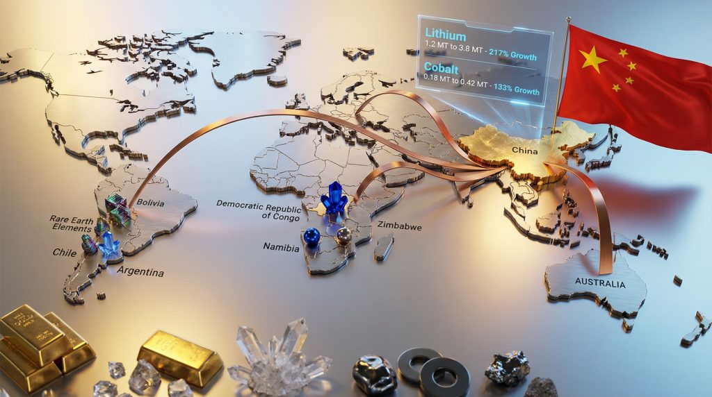 Chinese mining investment growth map illustration.