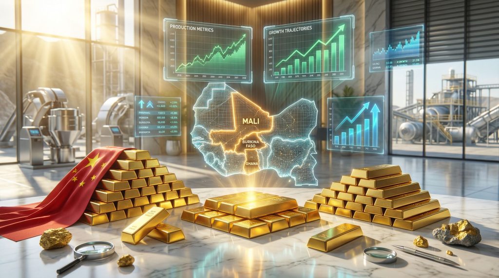 Gold bars, graphs, and maps highlight deal.