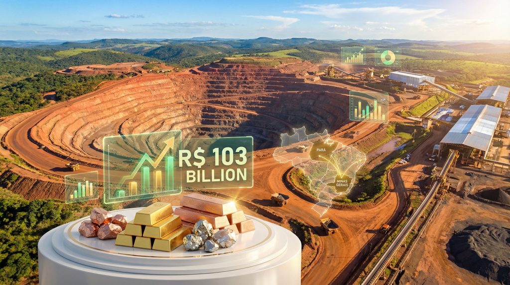 Brazil mining sector revenue increase illustrated in gold.
