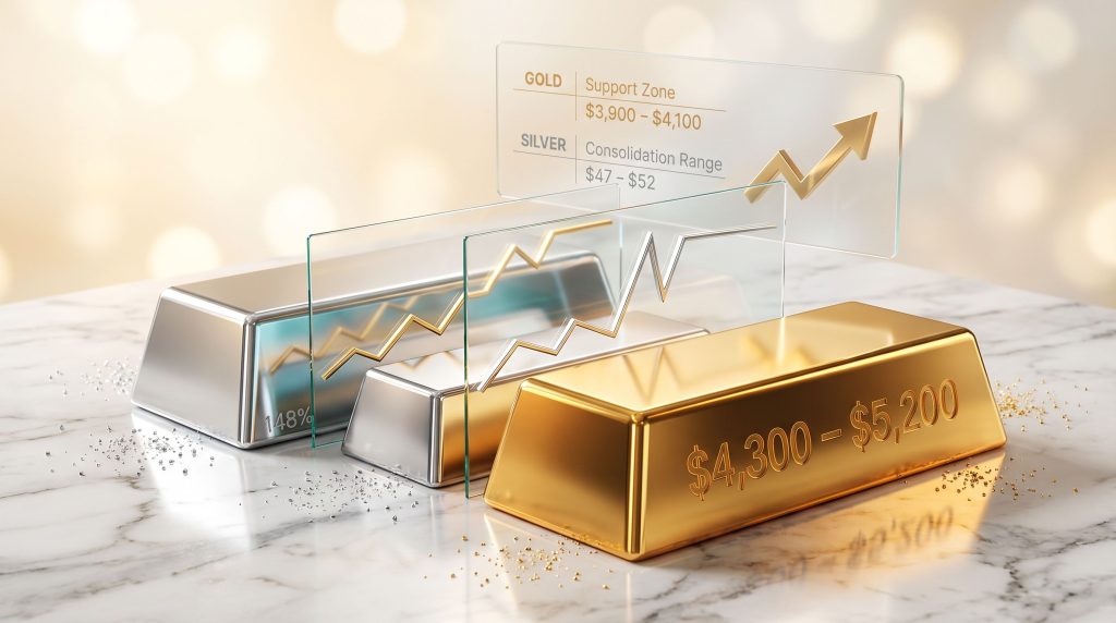 gold and silver price consolidation chart bars