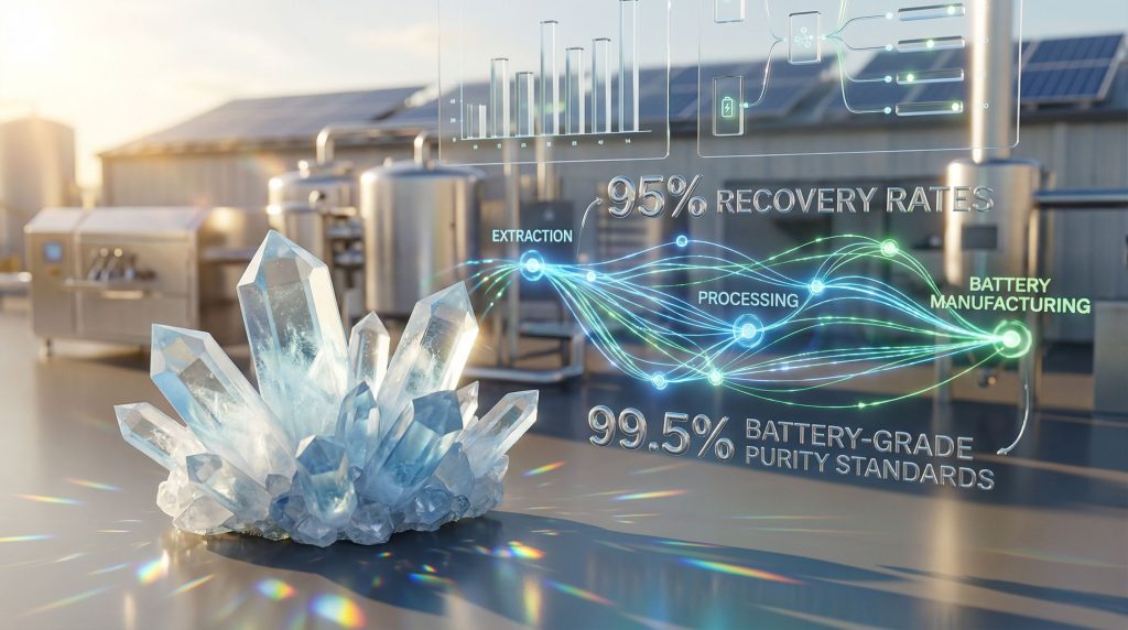 Lithium crystals with sustainable supply chain process.