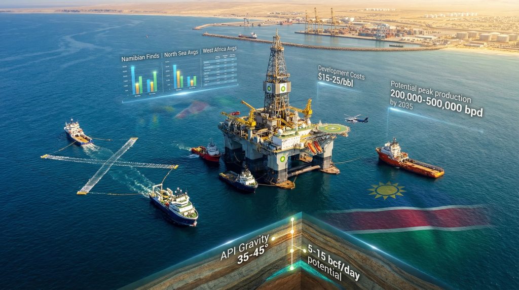 BP offshore exploration Namibia showing drilling platform.