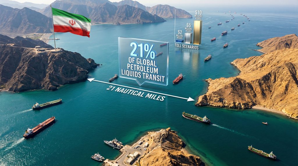 Iran tolls Strait of Hormuz illustration.