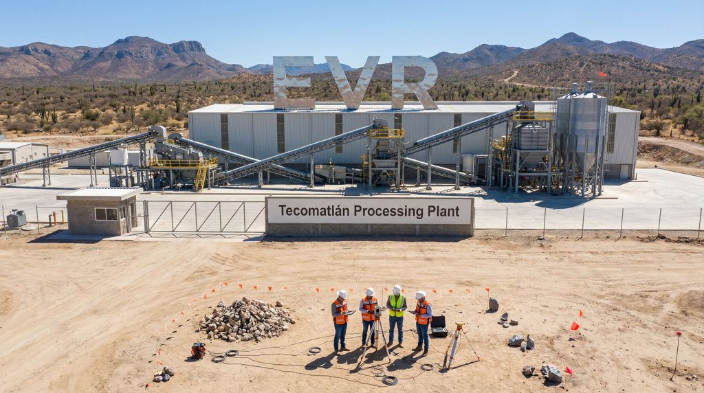 EV Resources Ltd-EVR-Tecomatlán Processing Plant in desert landscape.
