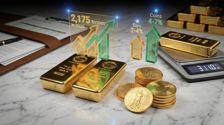Gold coins vs gold bars, investment comparison.