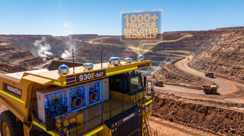 Komatsu autonomous haul trucks in mining operations.
