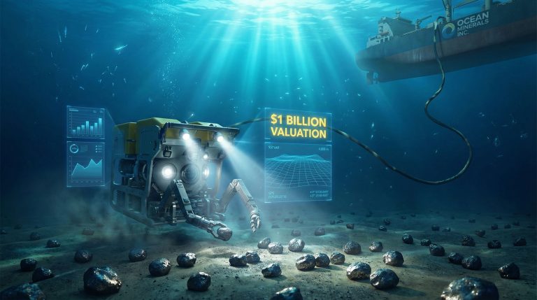 Underwater vehicle in deep-sea mining operation.
