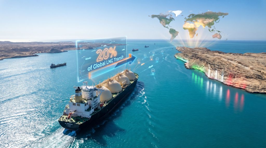 LNG tankers navigate towards strategic waterway.