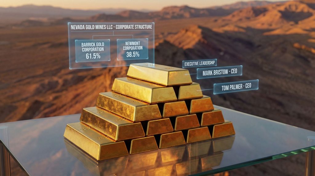 Nevada Gold Mines leadership structure with gold bars.
