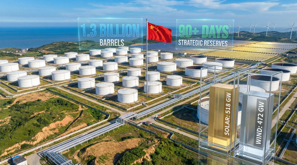 China energy crisis preparation: oil reserves, renewables.