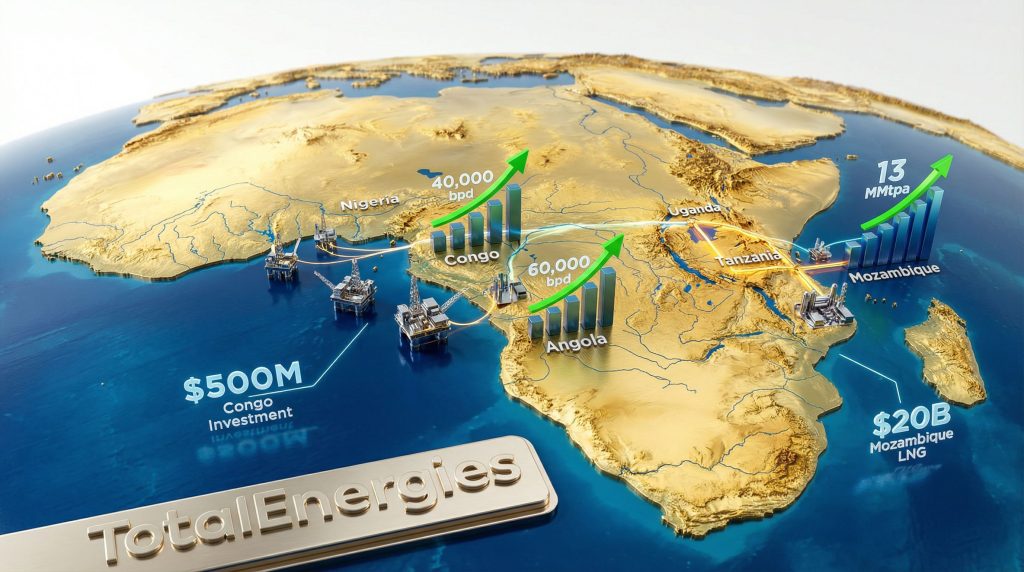 TotalEnergies Africa production expansion map illustration.
