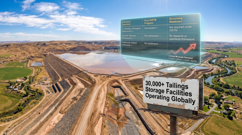 tailings transparency in mining infographic over dam