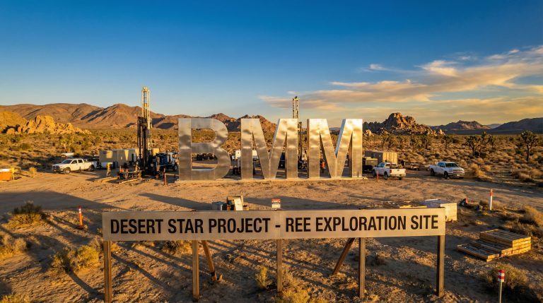 Bayan Mining and Minerals Ltd-BMM-Desert Star Project exploration site sign.