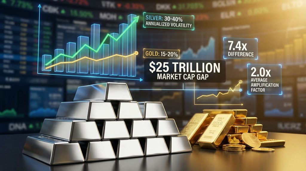 Silver's higher volatility compared to gold.