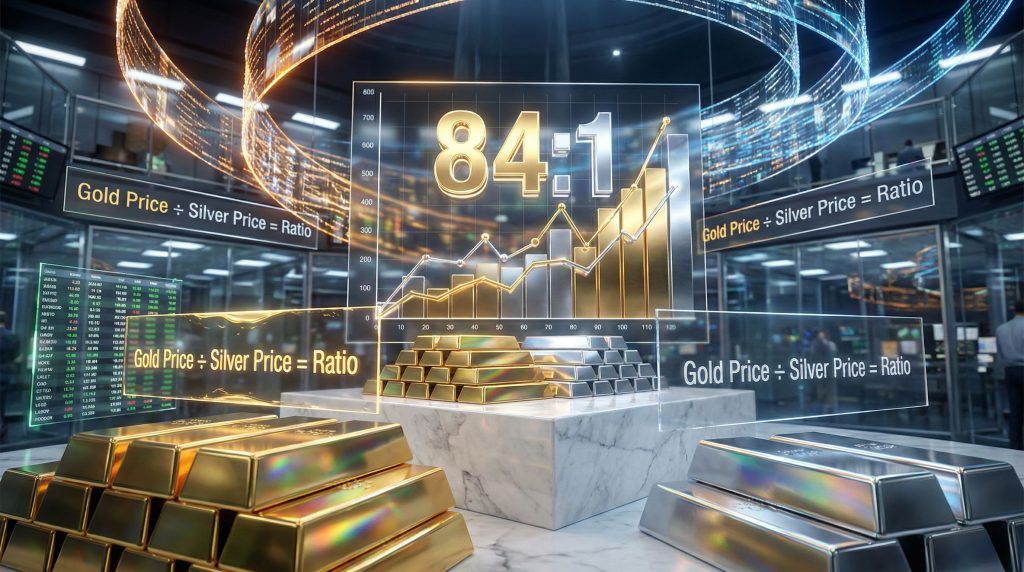 Gold-silver ratio analysis with bullion bars.