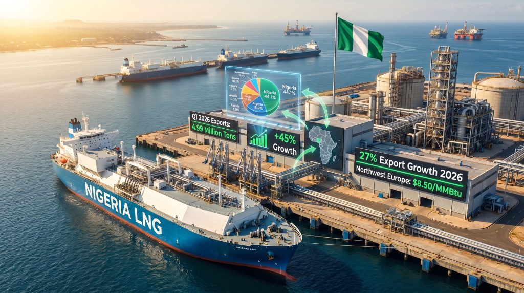 Nigeria's LNG port with growth statistics.