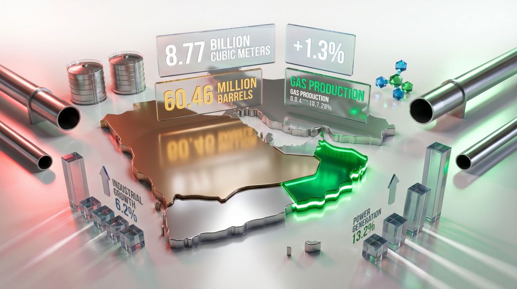 Oman gas output increases, infographic details growth.
