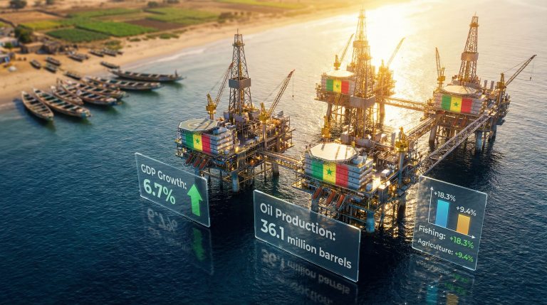 Offshore oil platforms boost Senegal GDP.