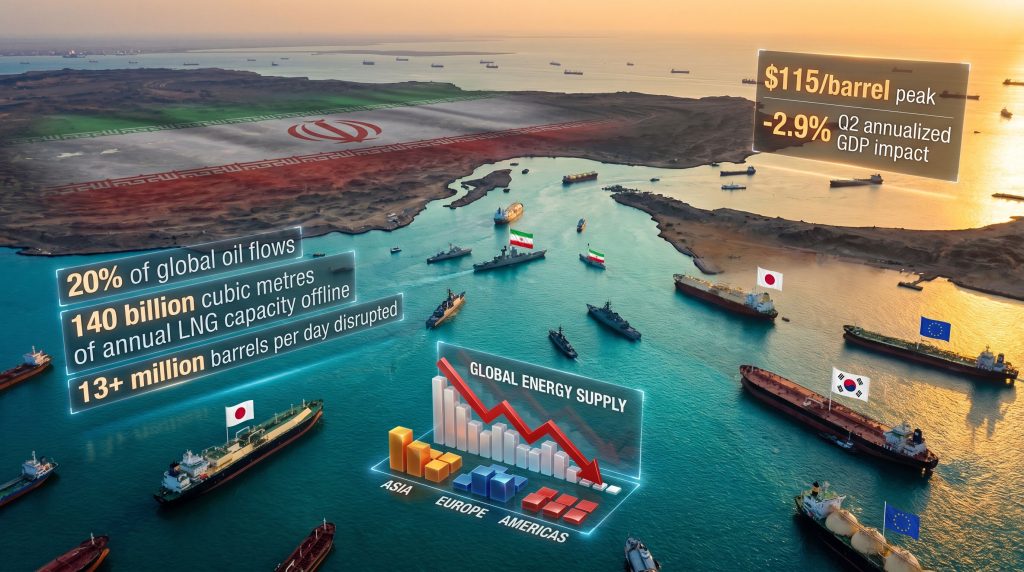 Strait of Hormuz oil market disruption illustrated.