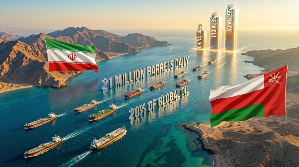 Oil tankers navigate the Strait of Hormuz.