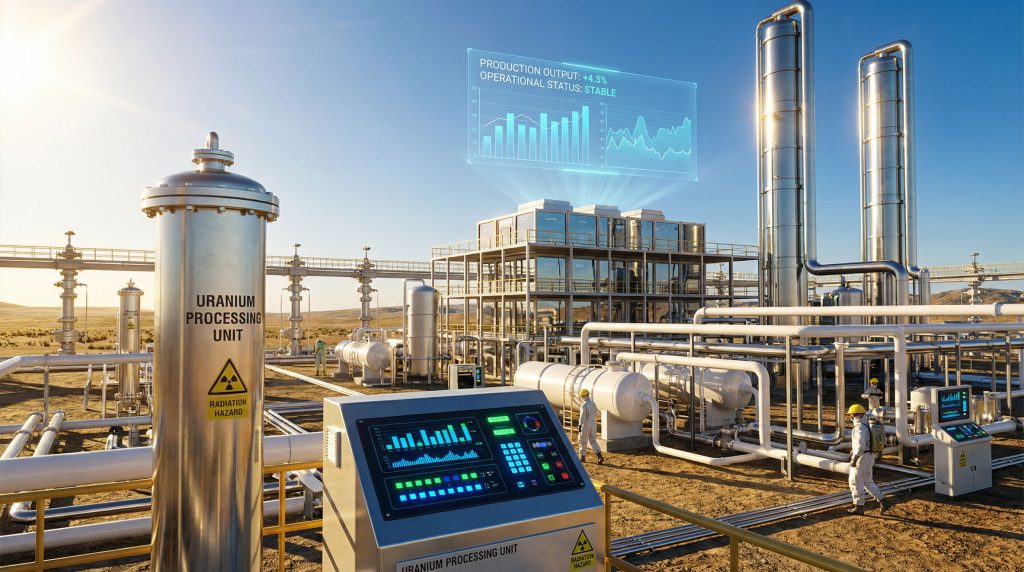 Uranium processing facility with data overlay.