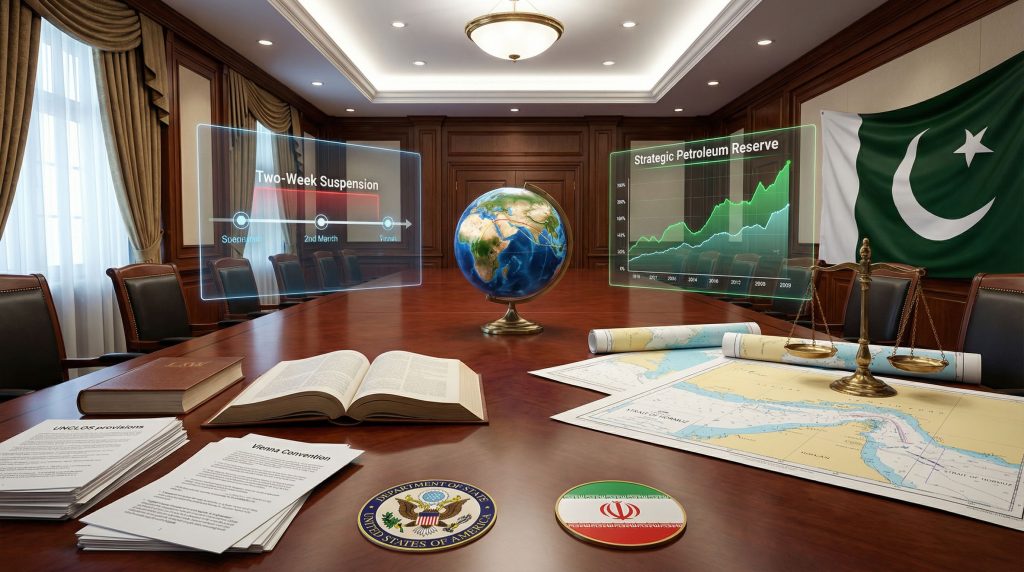 Conference room discussing US and Iran ceasefire.