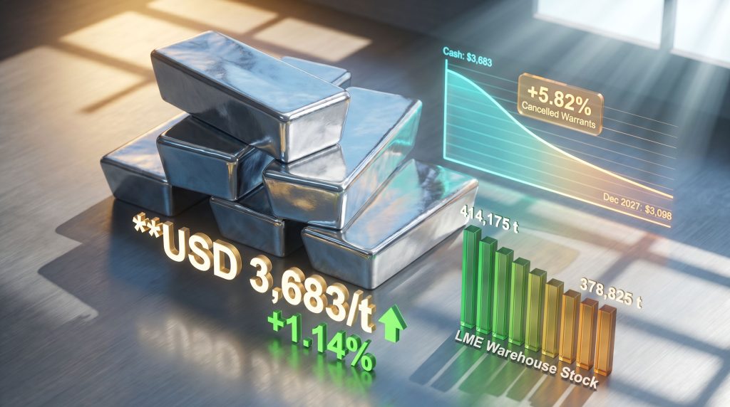 LME aluminium cash price near $3,700 and stocks fall chart