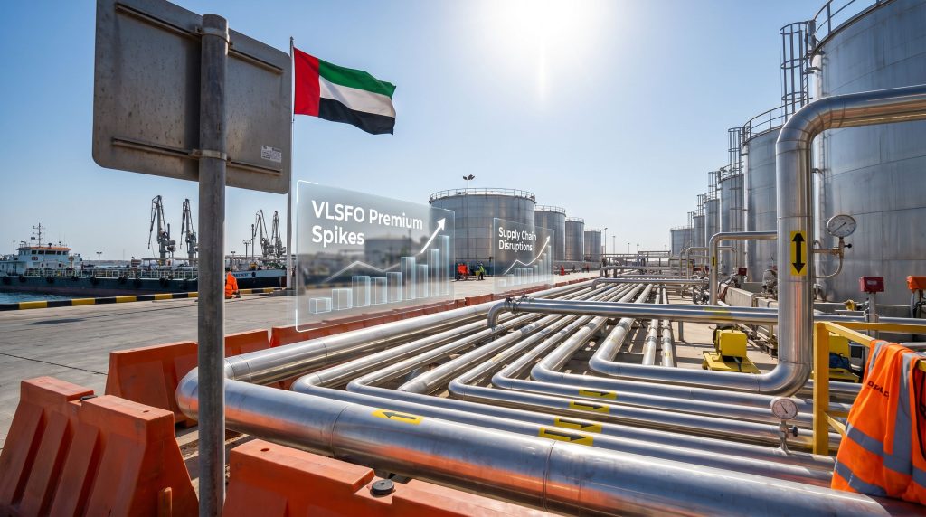 VLSFO premiums rise, Fujairah oil terminal.