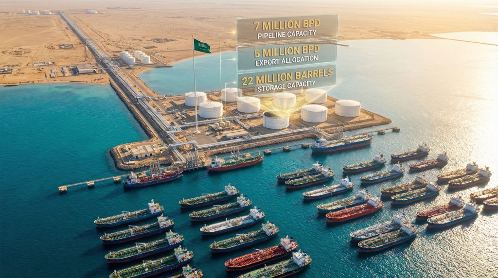 Saudi maxes Yanbu flows, port operations bustling.