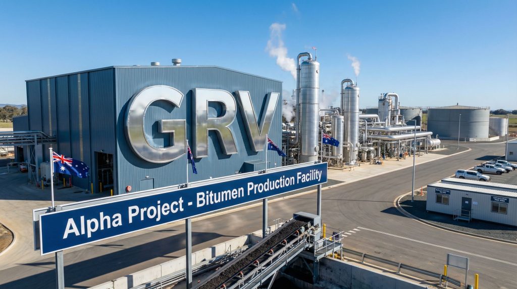 Greenvale Energy Ltd-GRV-Bitumen production facility with Australian flags.