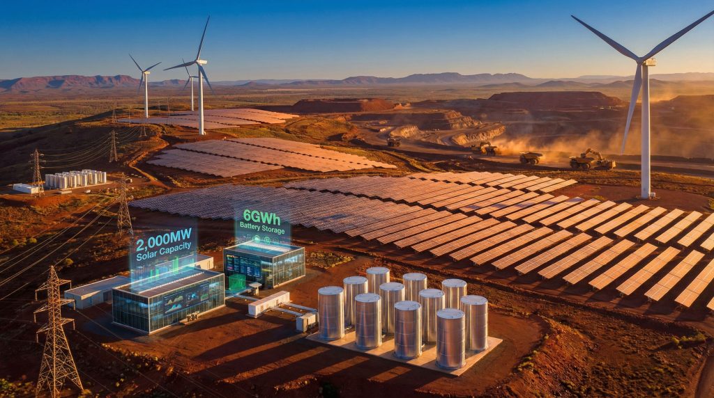 Wind turbines and solar panels landscape.