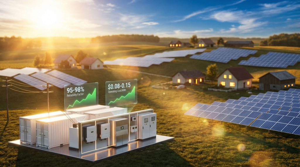 Solar power grids sustain rural communities.