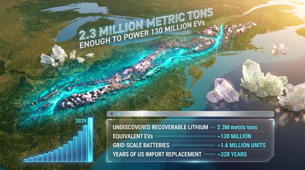 Appalachian lithium cache enough to power 130 million EVs map infographic
