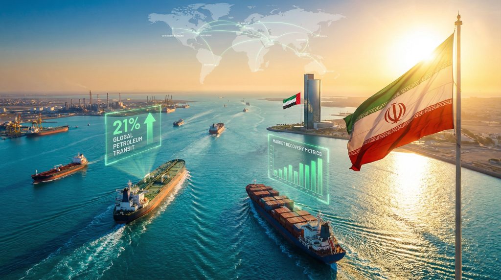 Strait of Hormuz shipping, economic indicators.