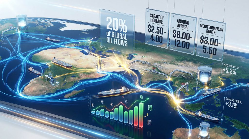 Global oil route impact visualization.
