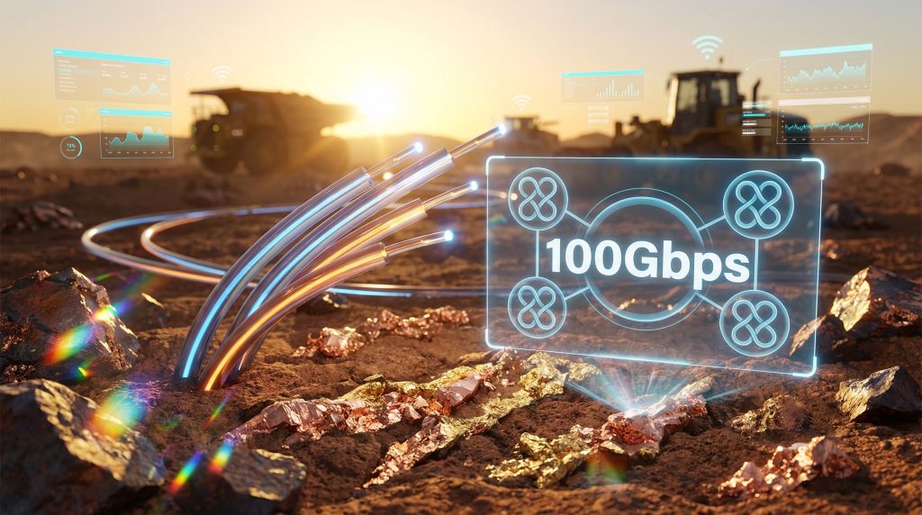 Fibre optics enabling high-speed, 100 Gbps connectivity.