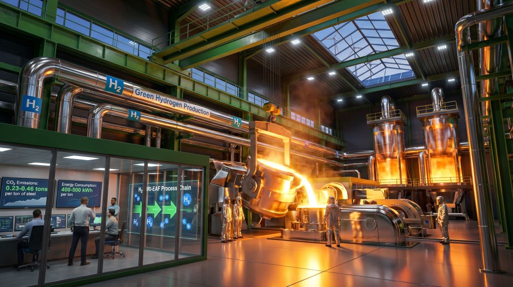Steel factory using green hydrogen technology.