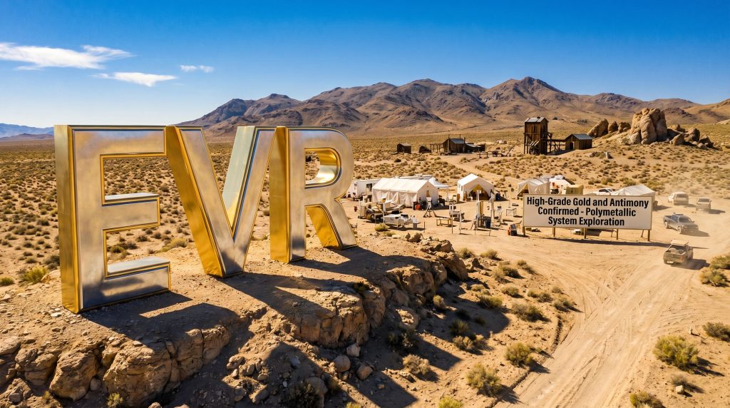 EV Resources Ltd-EVR-EVR letters at desert exploration site.