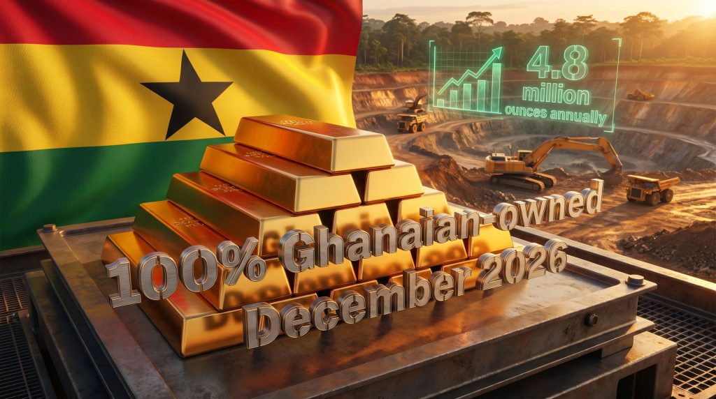 Ghana mineworkers protest outsourcing with gold bars.