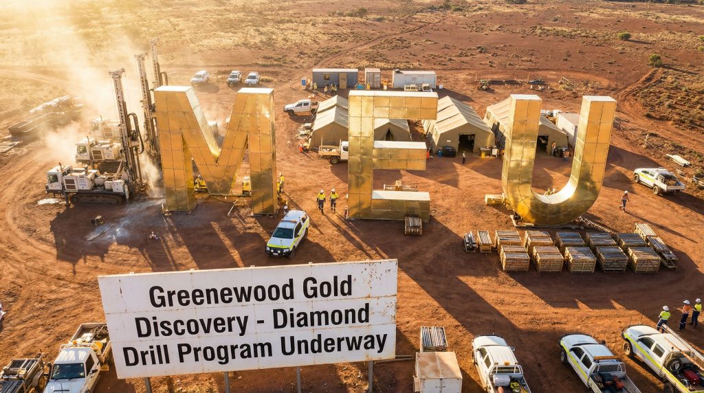 Marmota Ltd-MEU-Greenwood Gold discovery site with machinery.