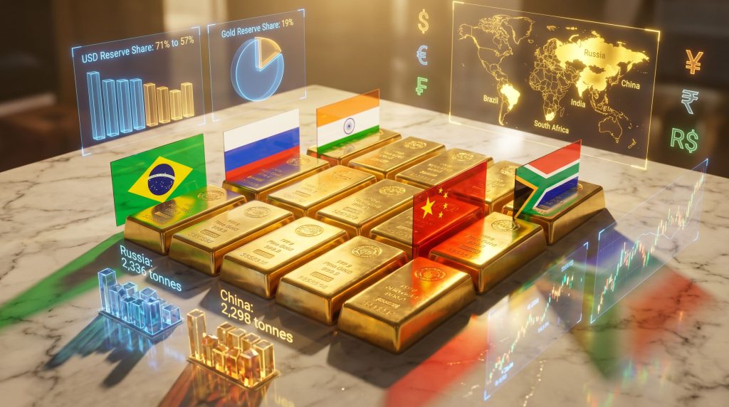 BRICS countries increasing gold reserves visualization.