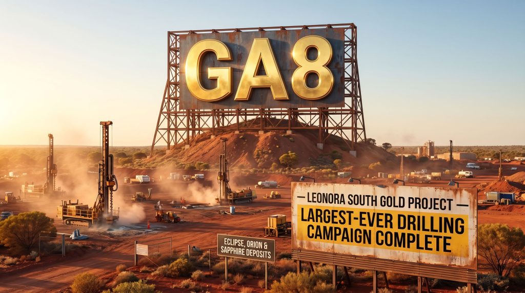 Goldarc Resources Ltd-GA8-GA8 sign above active gold drilling site.