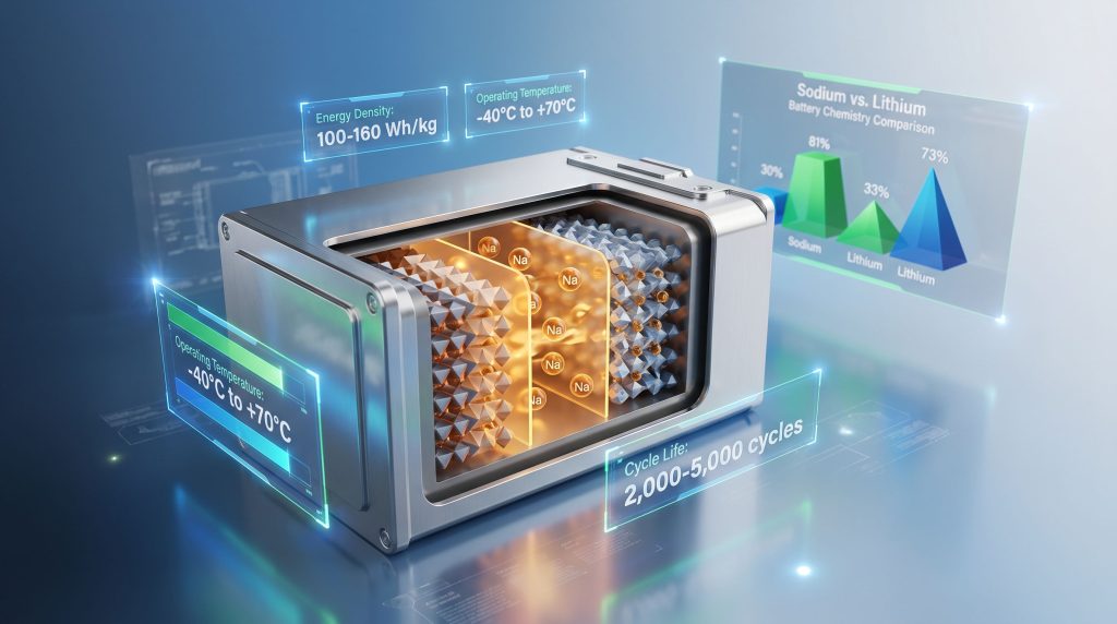 Sodium-ion battery features and benefits.