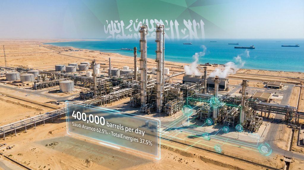 SATORP refinery shutdown, coastal industrial landscape.