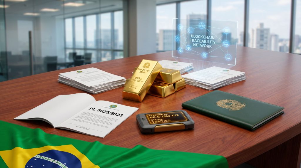 Projeto de Lei do garimpo ilegal de ouro: documentos e barras de ouro.