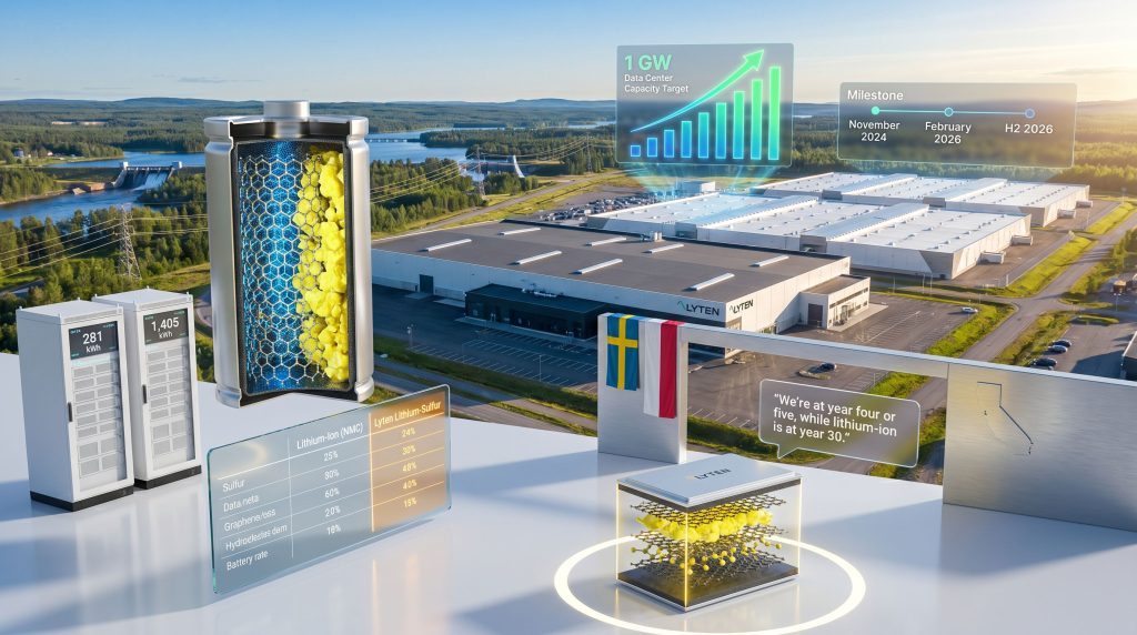 Lyten lithium-sulfur batteries using Northvolt assets for data centers facility visualization