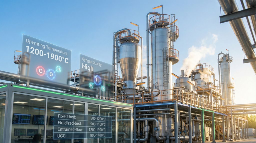 Coal gasification plant with temperature details.