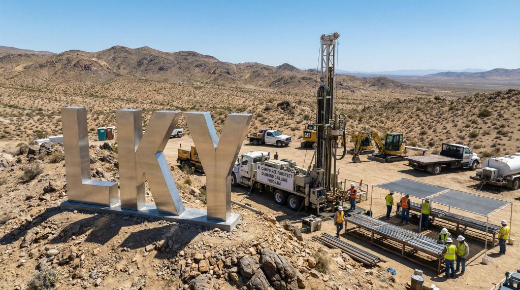 Locksley Resources Ltd-LKY-LKY drilling program in desert landscape.